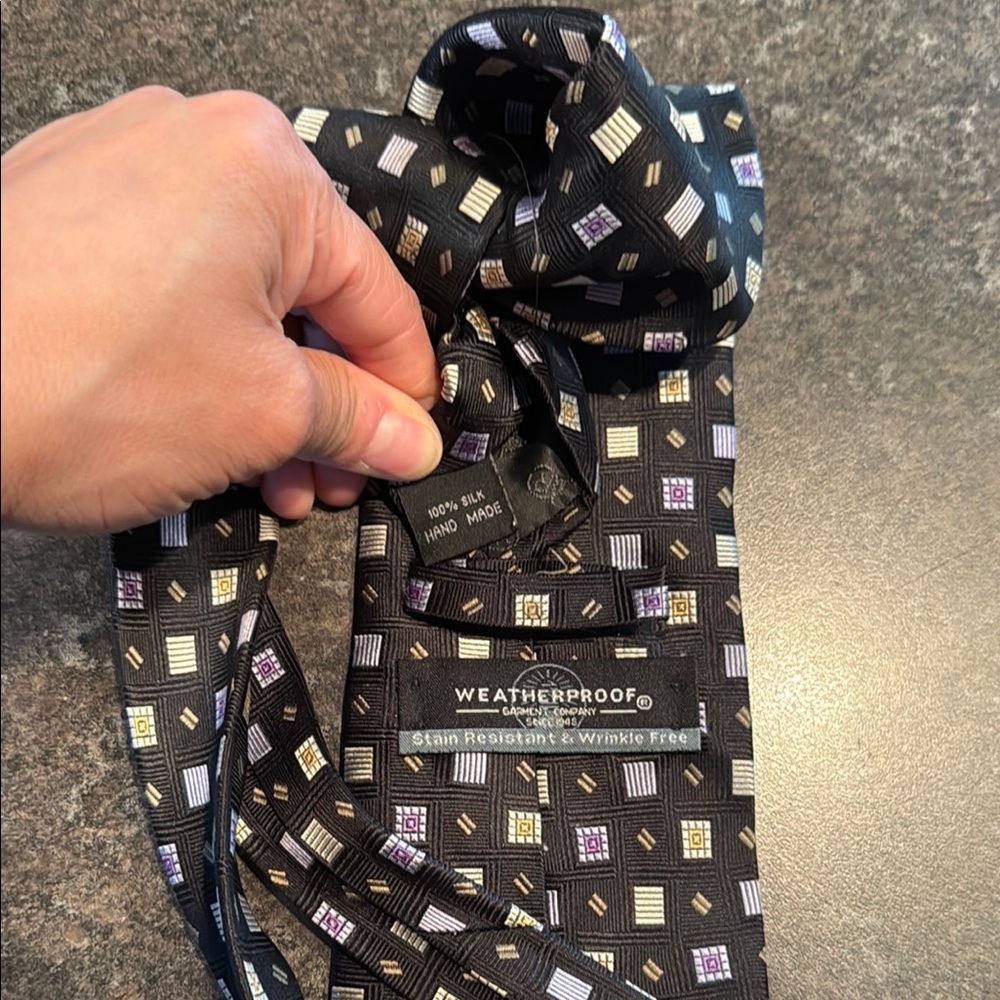 Weatherproof Black and Purple Geometric Tie